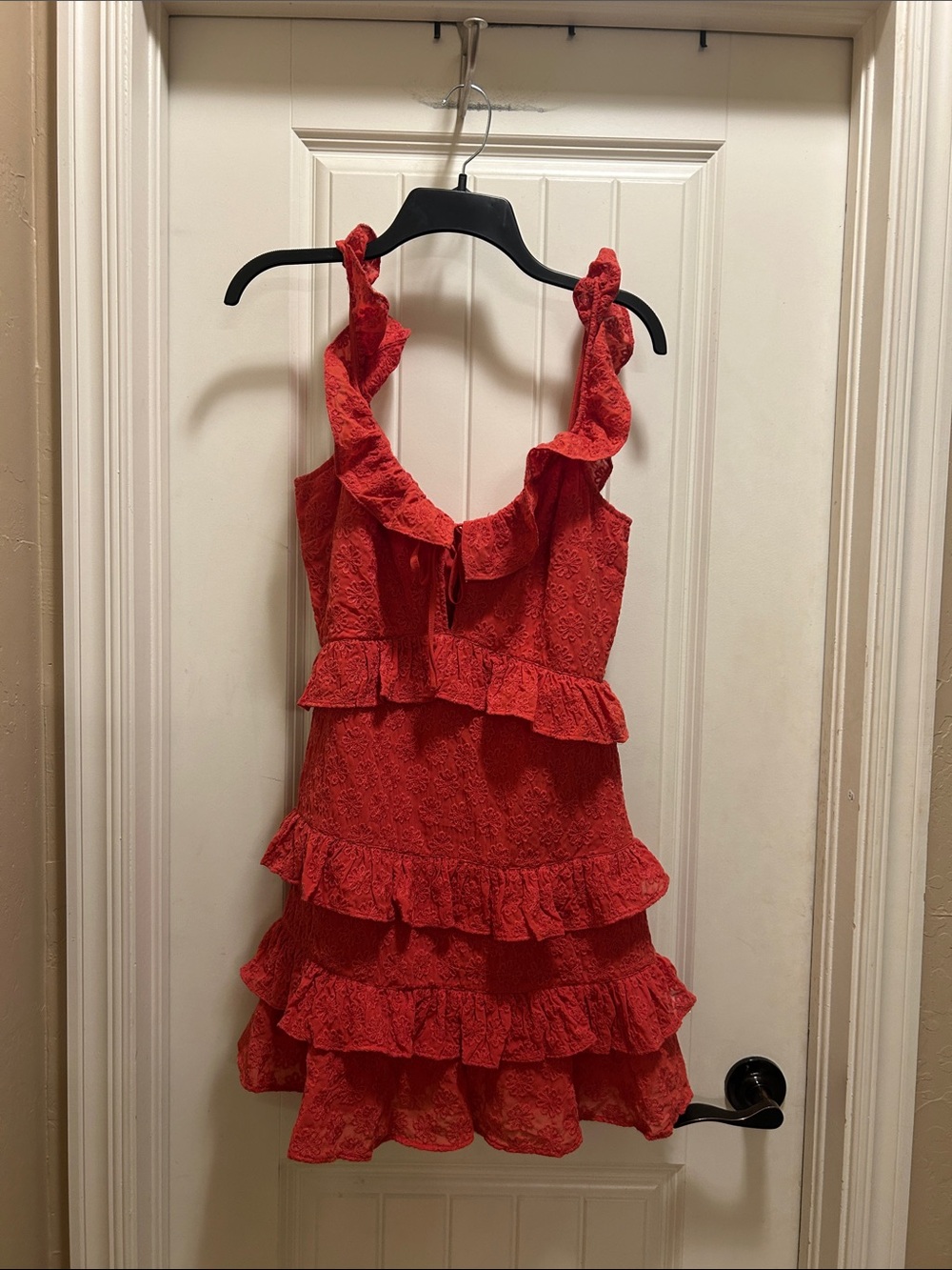 Lovers + Friends Red Ruffle Lace Tiered Dress